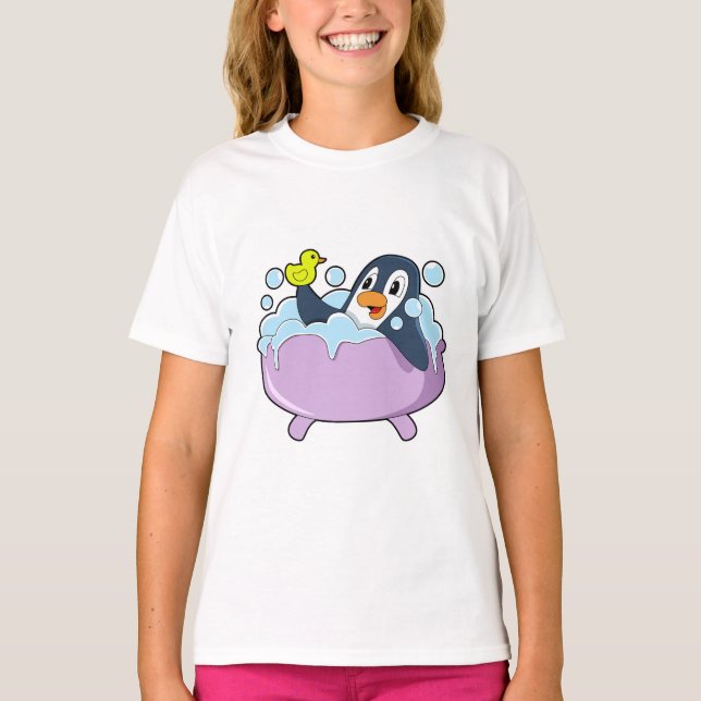 Penguin in Bathtub with Duck T-Shirt (Front)