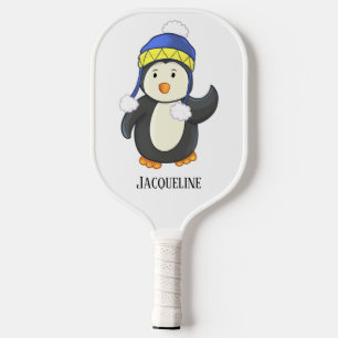Penguin in Blue and Yellow Winter Hat Name  Pickleball Paddle