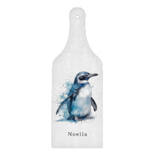 penguin in blue watercolor cutting board