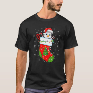 Penguin In Christmas Socks Santa Claus Lights Xmas T-Shirt