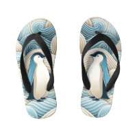 Penguin In Cream Blue Abstract Waves