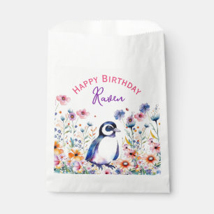 Penguin in Flowers Girl's Birthday Personalized Favour Bags