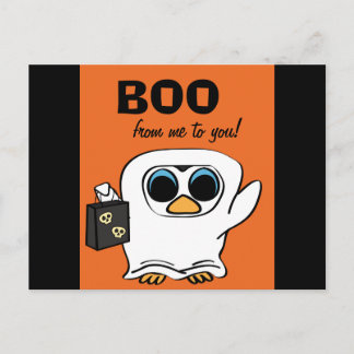 Penguin in Ghost Costume Trick or Treat Postcard