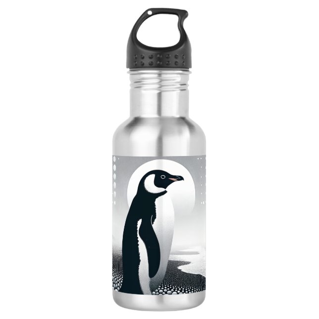 Penguin In Grey Geometry Circle Dot Beach Pattern 710 Ml Water Bottle (Front)