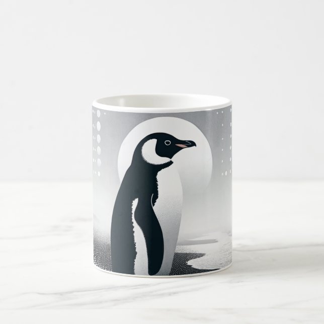 Penguin In Grey Geometry Circle Dot Beach Pattern Coffee Mug (Center)