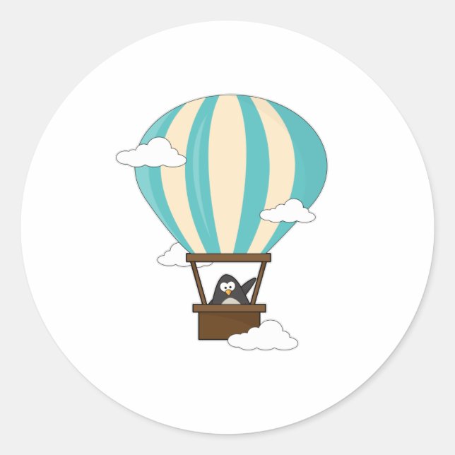Penguin in Hot air balloon & Clouds Classic Round Sticker (Front)