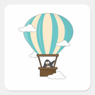 Penguin in Hot air balloon & Clouds Square Sticker