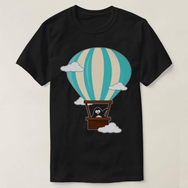 Penguin in Hot air balloon Clouds T-Shirt (Design Front)