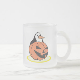 penguin in pumpkin frosted glass coffee mug