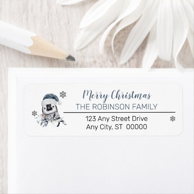 Penguin in Santa Hat Merry Christmas Family Label (Insitu)