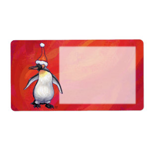 Penguin in Santa Hat on Red