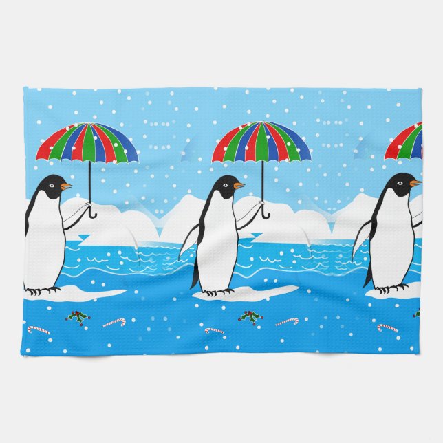 Penguin in the Snow on Kitchen Towel (Horizontal)