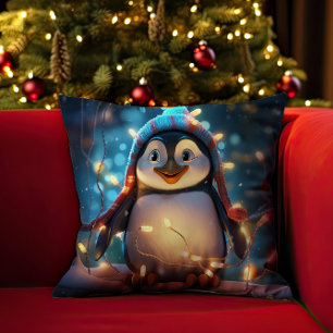 Penguin In The Spirit Of Christmas Cushion