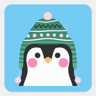 Penguin in Winter Tuque Square Sticker