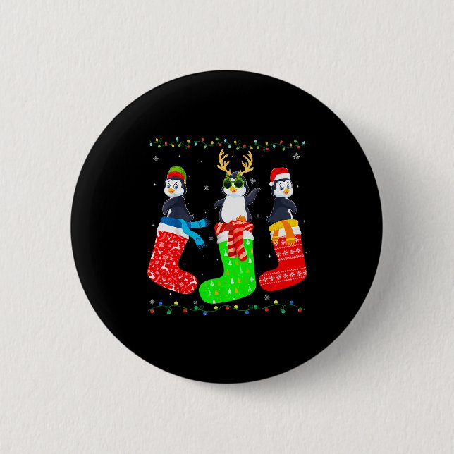 Penguin In Xmas Socks Funny Holiday Ugly Sweater C 6 Cm Round Badge (Front)