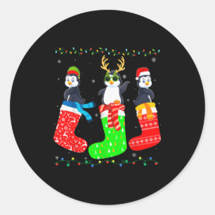 Penguin In Xmas Socks Funny Holiday Ugly Sweater C Classic Round Sticker