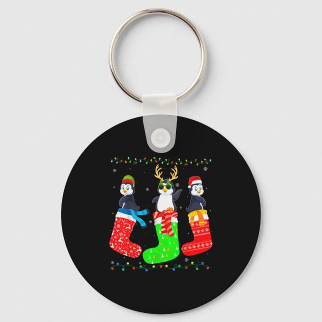 Penguin In Xmas Socks Funny Holiday Ugly Sweater C Key Ring (Front)