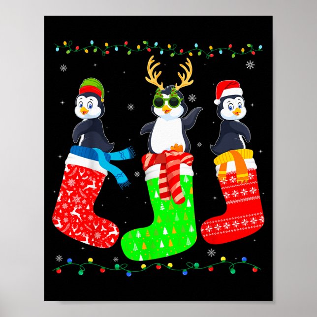 Penguin In Xmas Socks Funny Holiday Ugly Sweater C Poster (Front)