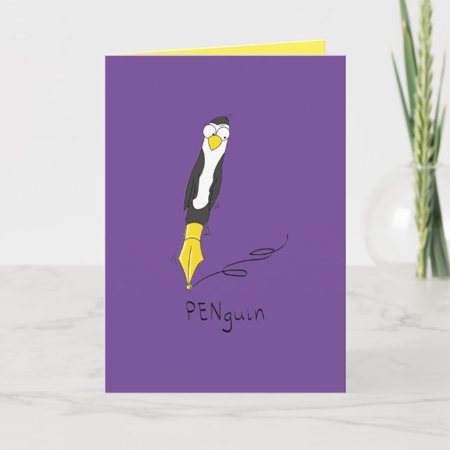 PENguin Ink Pen Penguin Funny Greeting Card (Front)