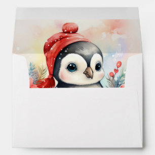 Penguin Inside Christmas Return Address Cute Envelope