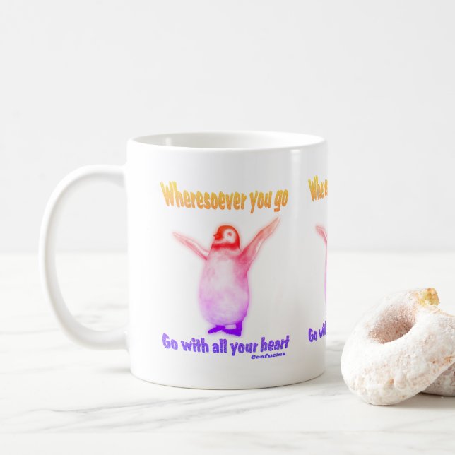 Penguin Inspirational Happiness Confucius Quote  Coffee Mug (With Donut)