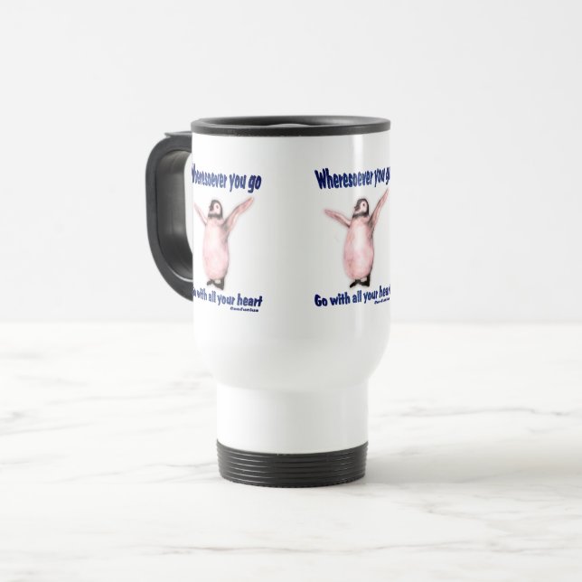 Penguin Inspirational Happiness Confucius Quote  Travel Mug (Front Left)