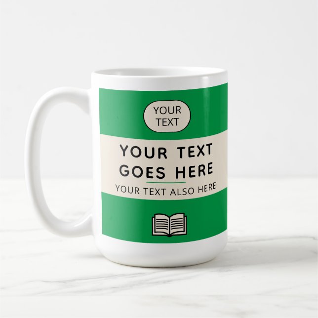 Penguin-Inspired Paperback Book Custom Title Green Coffee Mug (Left)