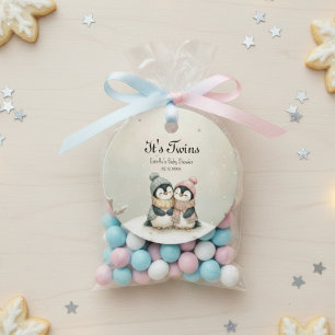 Penguin Its Twins Winter Baby Shower Neutral Favour Tags