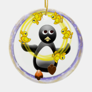 PENGUIN JUGGLING DUCKS CHRISTMAS ORNAMENT