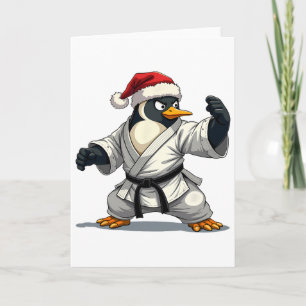 Penguin Karate Christmas Martial Arts Santa Hat Xm Card
