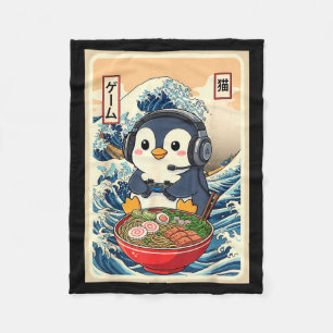 Penguin Kawaii Japanese Ramen Noodle Retro Gaming  Fleece Blanket