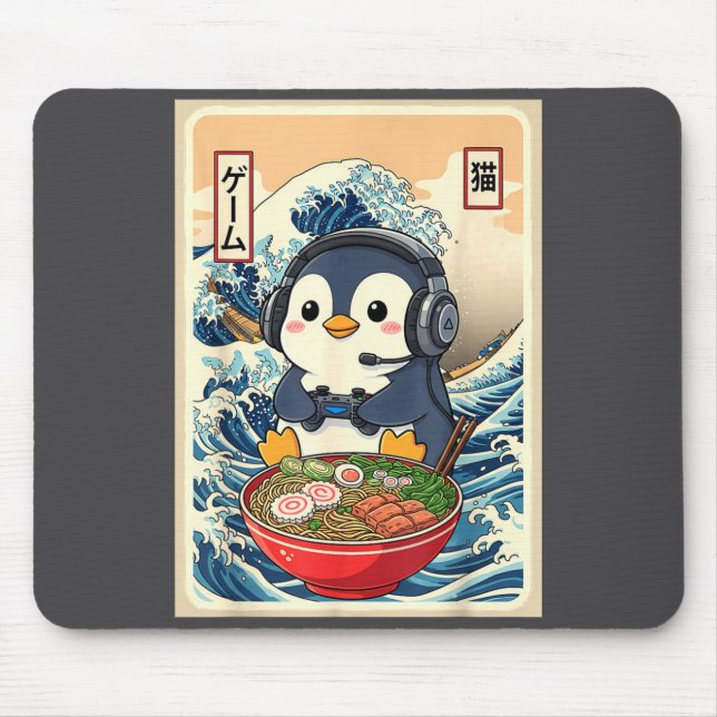 Penguin Kawaii Japanese Ramen Noodle Retro Gaming  Mouse Mat (Front)