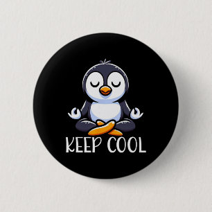 Penguin Keep Cool Yoga Meditation 6 Cm Round Badge