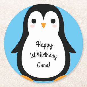 Penguin Kid's Birthday Party Cute Winter Round Paper Coaster