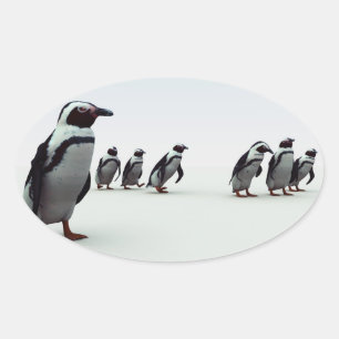 Penguin Line-up Oval Sticker