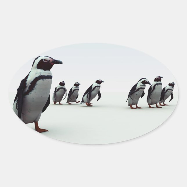 Penguin Line-up Oval Sticker (Front)