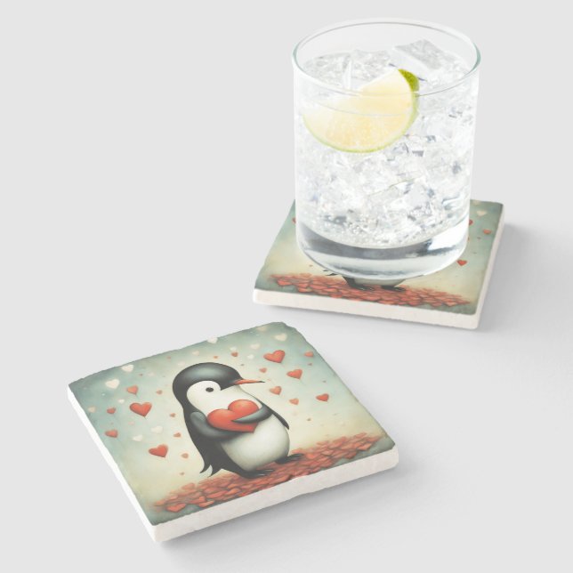 Penguin Love 1 Stone Coaster (Side)