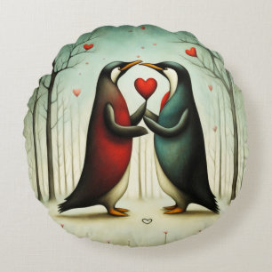 Penguin Love 2 Round Cushion