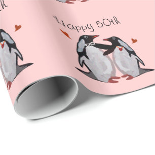 Penguin Love 50th Anniversary Wrapping Paper