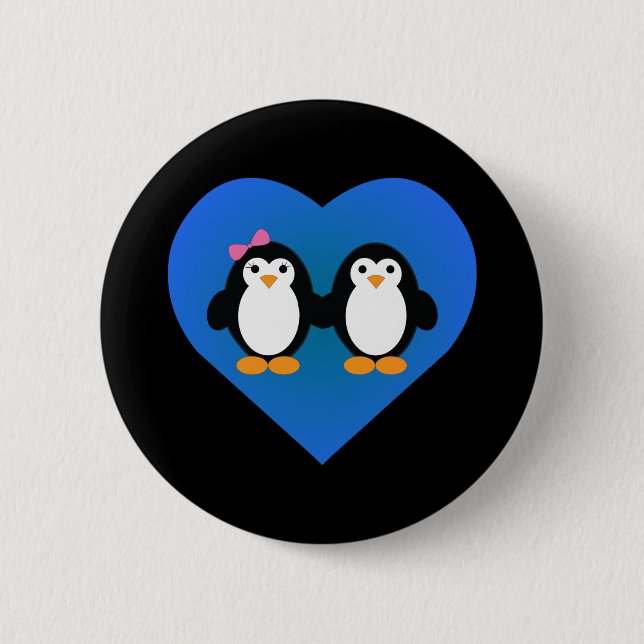 Penguin Love 6 Cm Round Badge (Front)