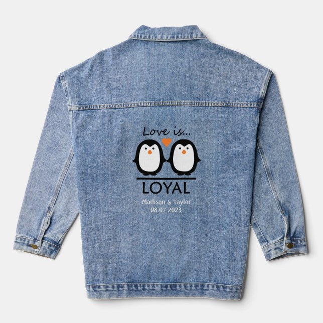 Penguin Love custom names & date Denim Jacket (Back)