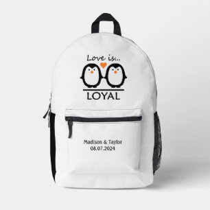 Penguin Love custom names & date Printed Backpack