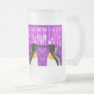 Penguin Love! Frosted Glass Beer Mug