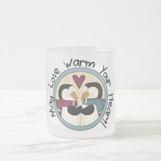 Penguin Love Holiday Tshirts and Gifts Frosted Glass Coffee Mug (Center)