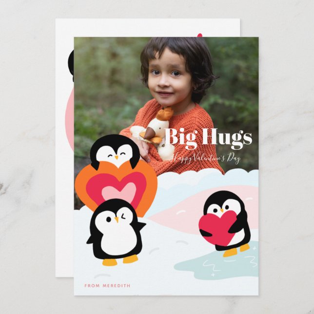 Penguin Love Hugs Children Photo Greeting Card (Front/Back)