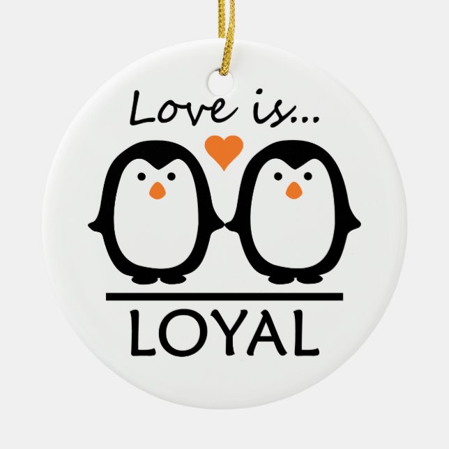 Penguin Love ornament, customise Ceramic Tree Decoration (Front)