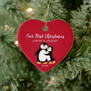 Penguin Love Our First Christmas Ceramic Tree Decoration
