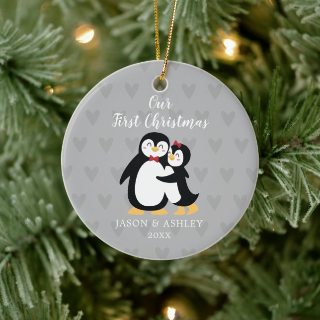 Penguin Love Our First Christmas Ceramic Tree Decoration (Tree)