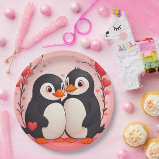 Penguin Love Paper Plates