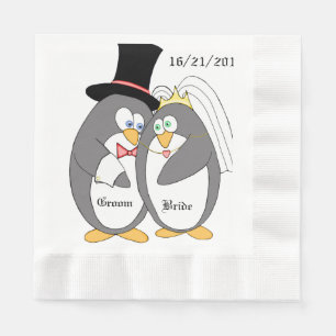 Penguin Love Personalised Wedding Napkins